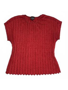 Vintage Lindor Canada Made Shiny Red Textured Blouse Sz M 90s Chic Office Core